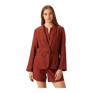 Amour Vert Tobie Femme Fete Stretch Linen Blazer in Sienna NWT